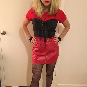 Red Faux Leather Skirt